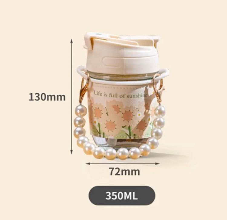 Thermal Mini Coffee And Water Bottle, Portable Glass Straw Cup, Dual Drinking Pearl Bracelet Cup Thermal Mini Coffee And Water Bottle, Portable Glass Straw Cup, Dual Drinking Pearl Bracelet Cup